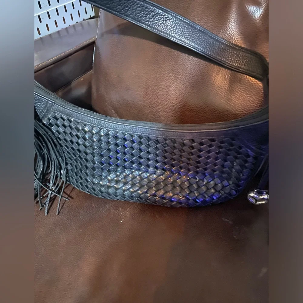 BRIGHTON BLACK WOVEN HANDBAG WITH TASSEL - Picture 7 of 16